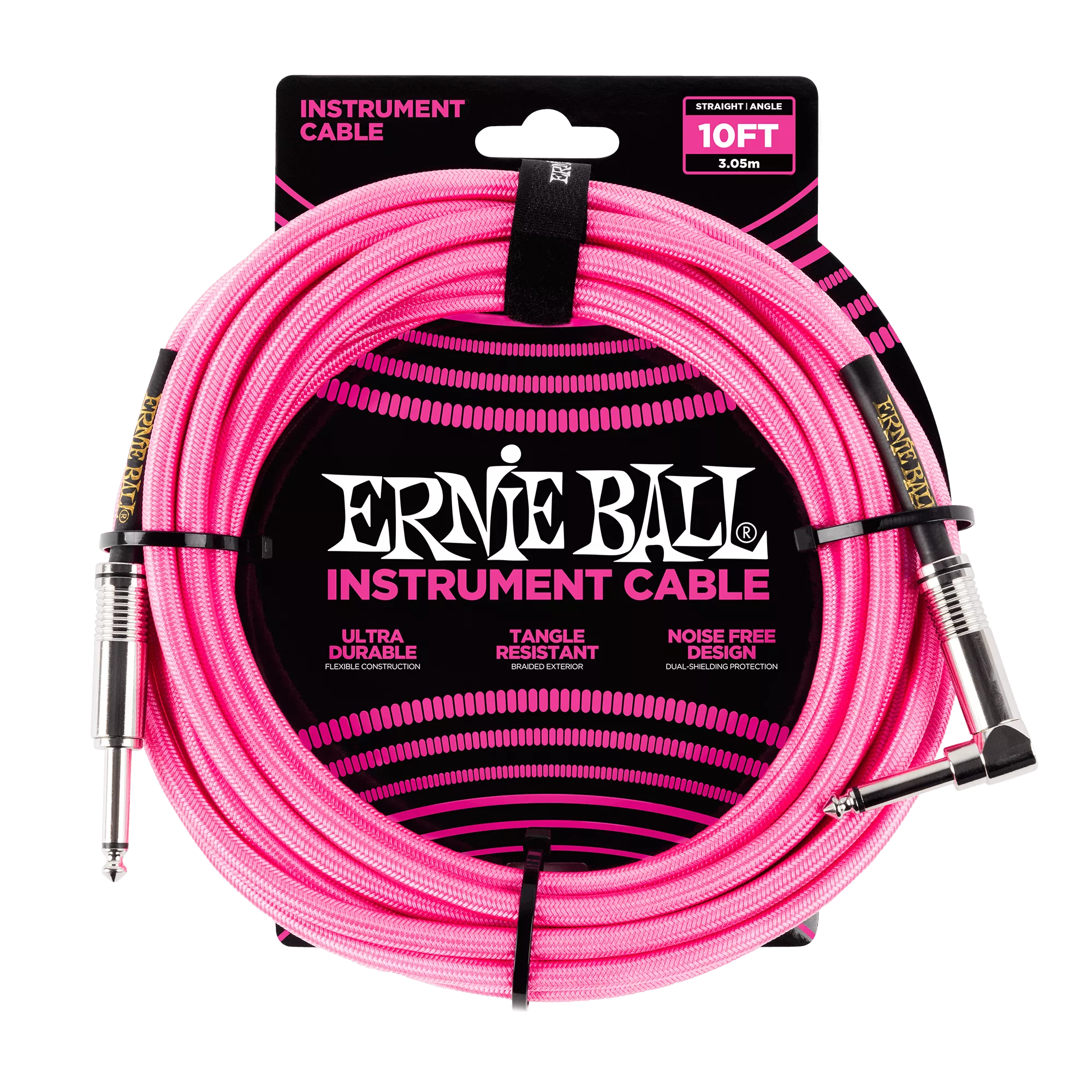 10′ Braided Straight / Angle Instrument Cable – Neon Pink