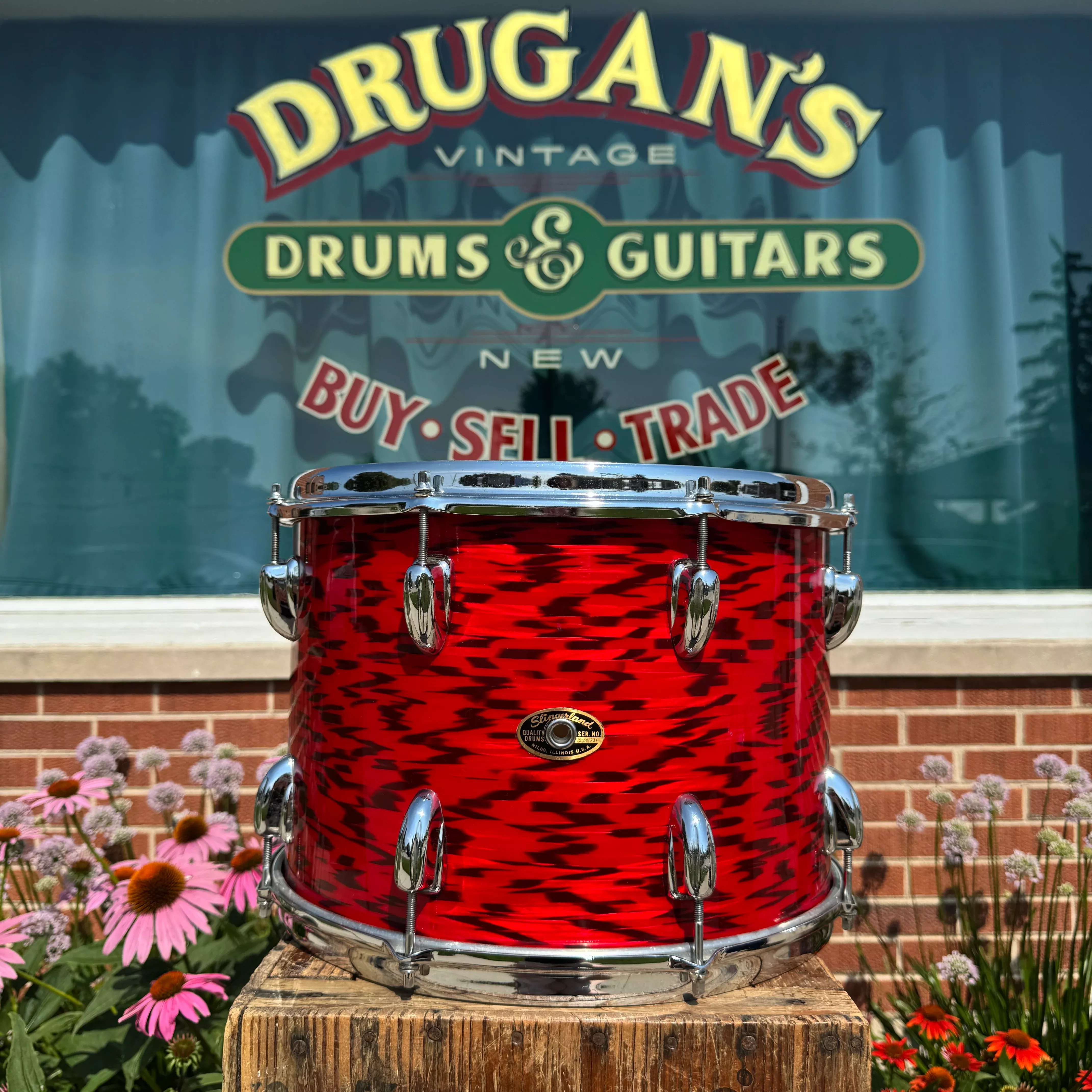 1960s-slingerland-10x14-3-ply-tom-single-drum-red-tiger 1960s Slingerland 10x14 3-Ply Tom Single Drum Red Tiger