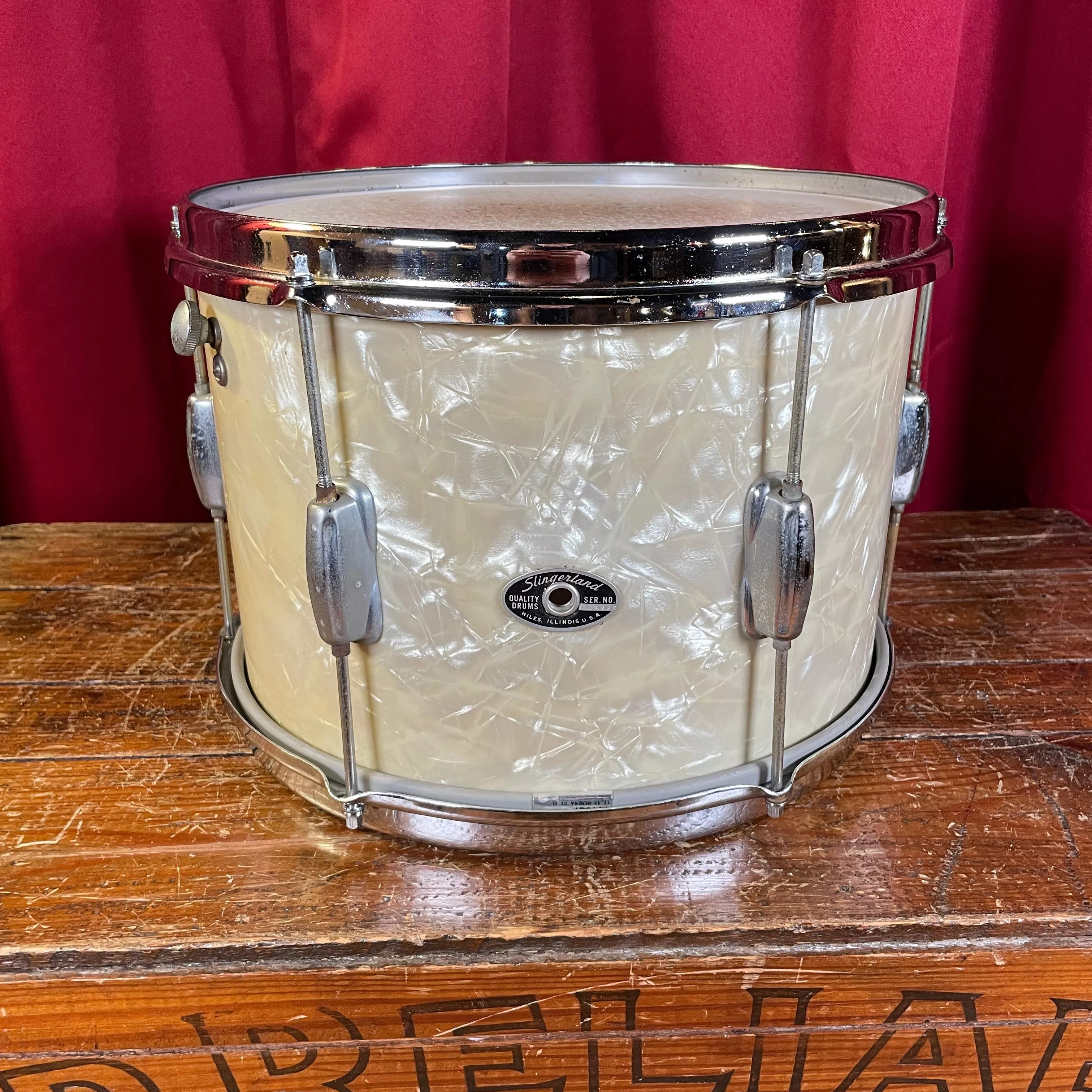 1970s-slingerland-9x13-stage-band-tom-single-white-marine-pearl 1970s Slingerland 9x13 Stage Band Tom Single White Marine Pearl