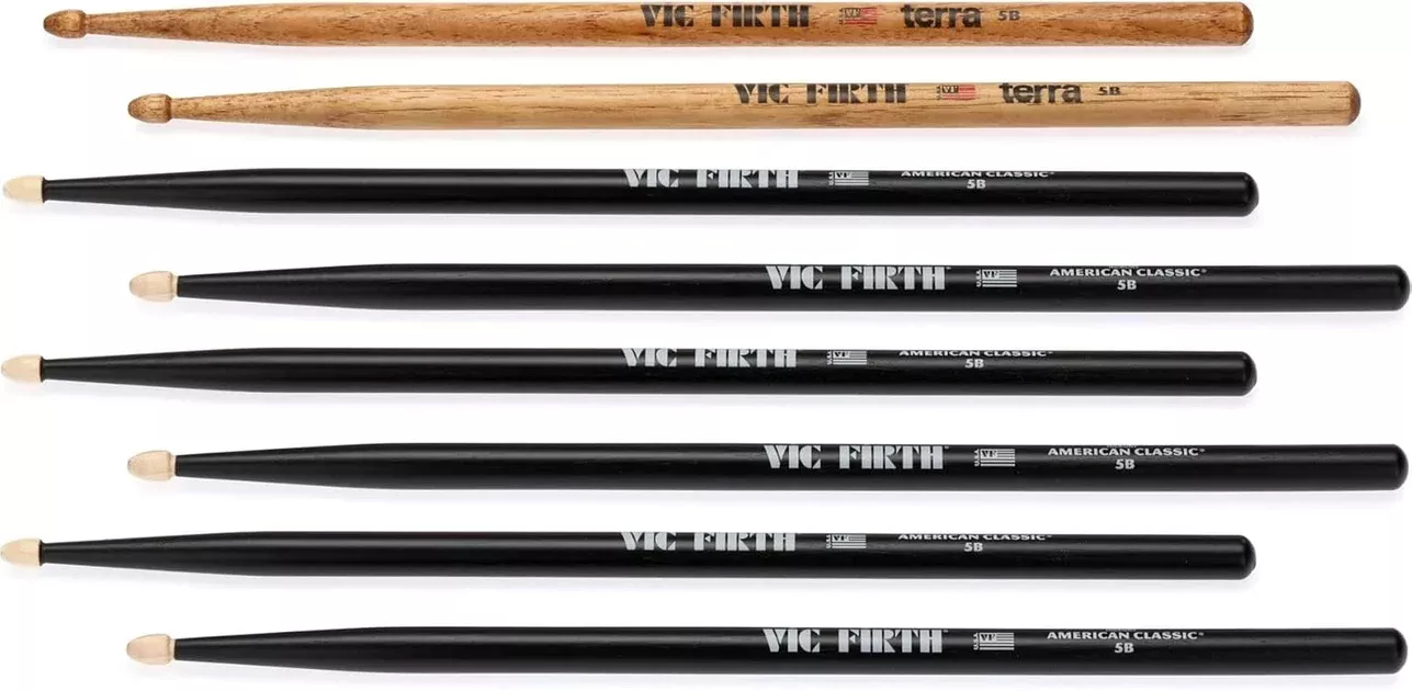 3-pairs-vic-firth-5bb-drumsticks-1-pair-terra-5b-free 3 pairs of Vic Firth 5BB Drumsticks + 1 pair of Terra 5B FREE