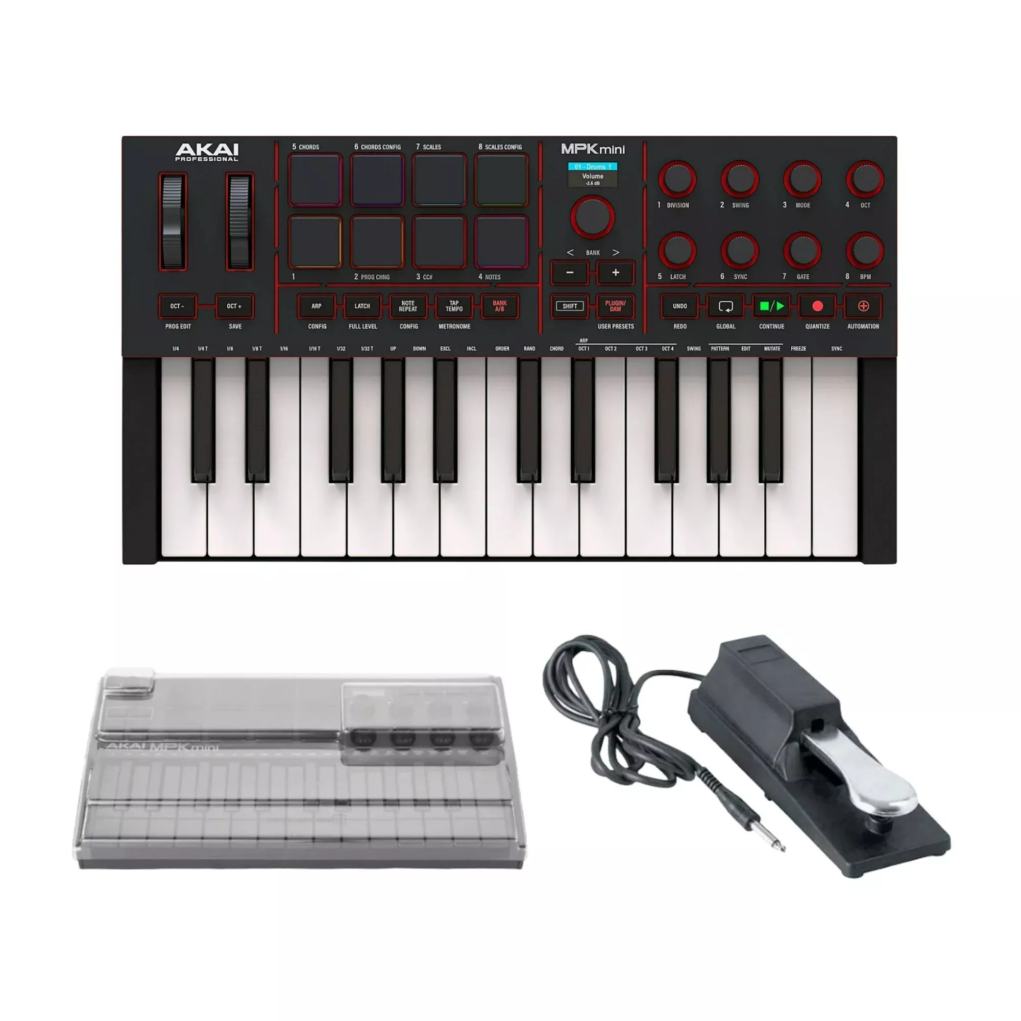 Akai Professional MPK Mini IV 25-Key USB-C MIDI Keyboard Controller (Black) with Cover and Pedal
