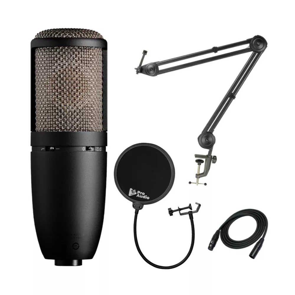 AKG P420 Condenser Microphone with Knox Studio Stand and Pop Filter Bundle