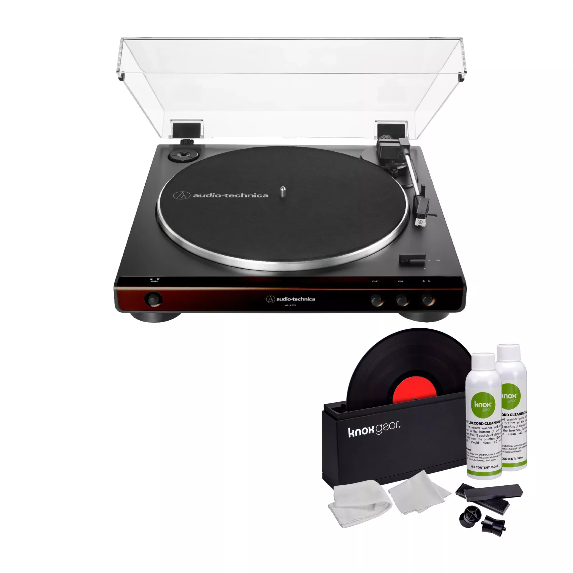 Audio-Technica AT-LP60X Belt-Drive Stereo Turntable (Brown) with Cleaner Kit
