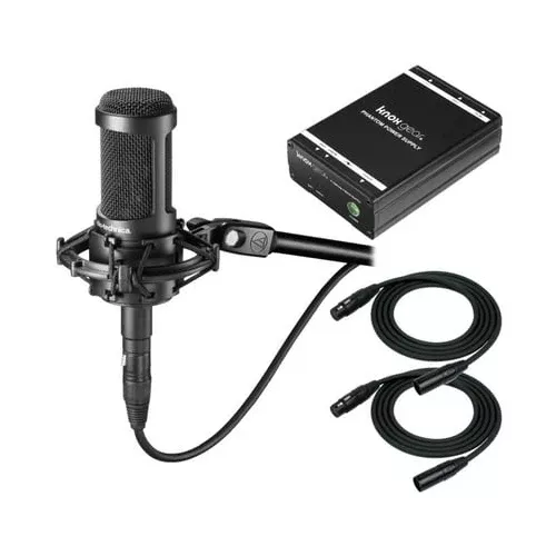 Audio-Technica AT2035 Microphone with Power Supply and Two XLR Cables Bundle