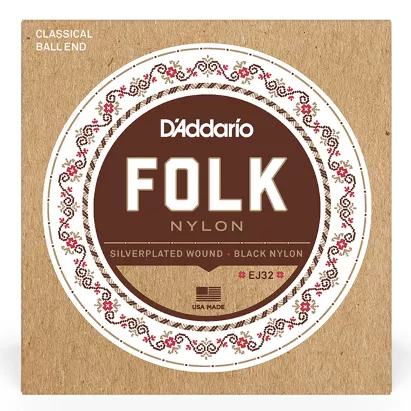 D’ADDARIO FOLK SILVER WOUND / BLACK NYLON GUITAR STRING SET