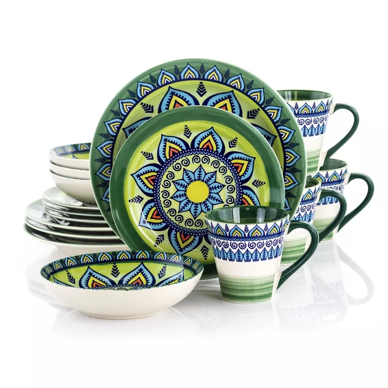 elama-zen-green-mozaik-16-pc-luxurious-stoneware-dinnerware-w-setting-4 Elama Zen Green Mozaik 16 Pc Luxurious Stoneware Dinnerware w/ Setting for 4