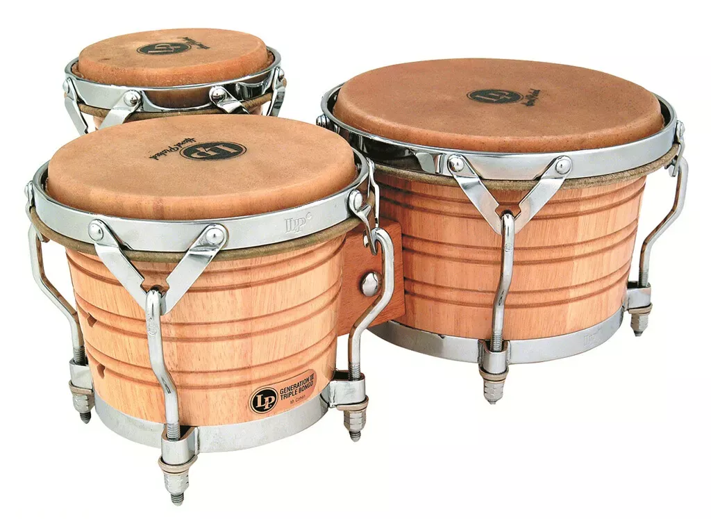 Latin Percussion Gen III LP202-AW Triple Bongos, Natural/Chrome