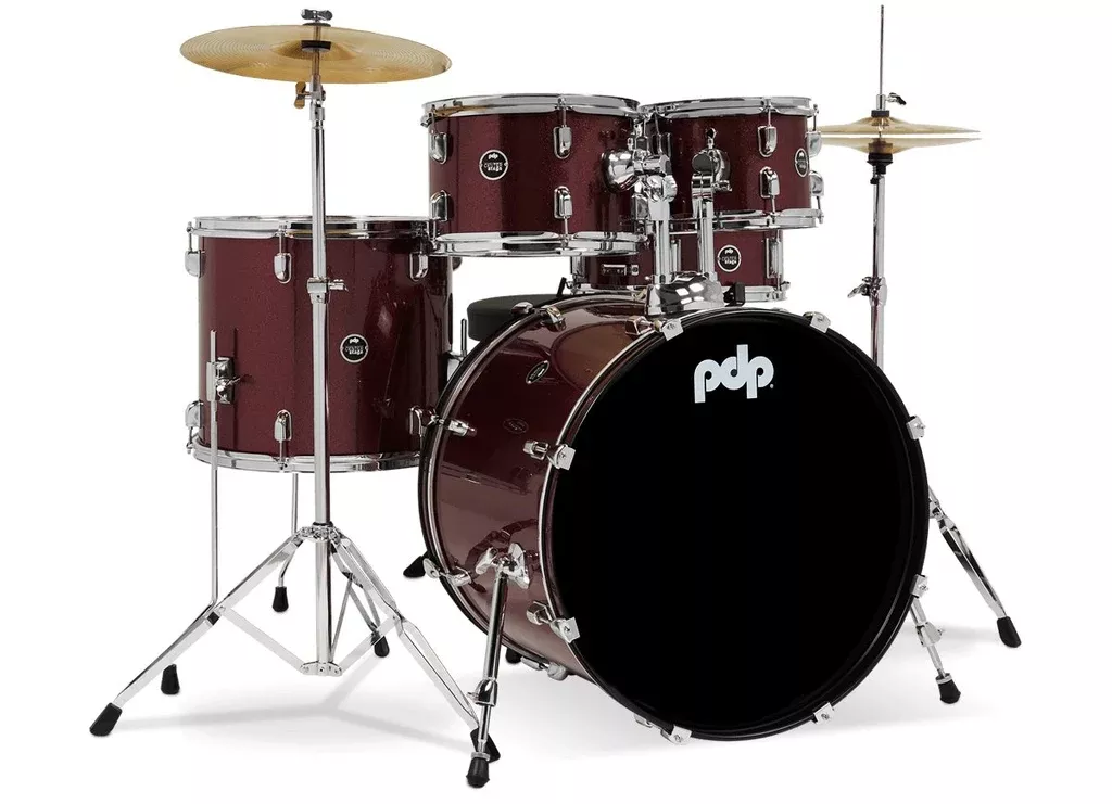 pdp-center-stage-complete-5-piece-drum-set-10-12-14-20-14-ruby-red-sparkle PDP Center Stage Complete 5 Piece Drum Set 10/12/14/20/14 - Ruby Red Sparkle