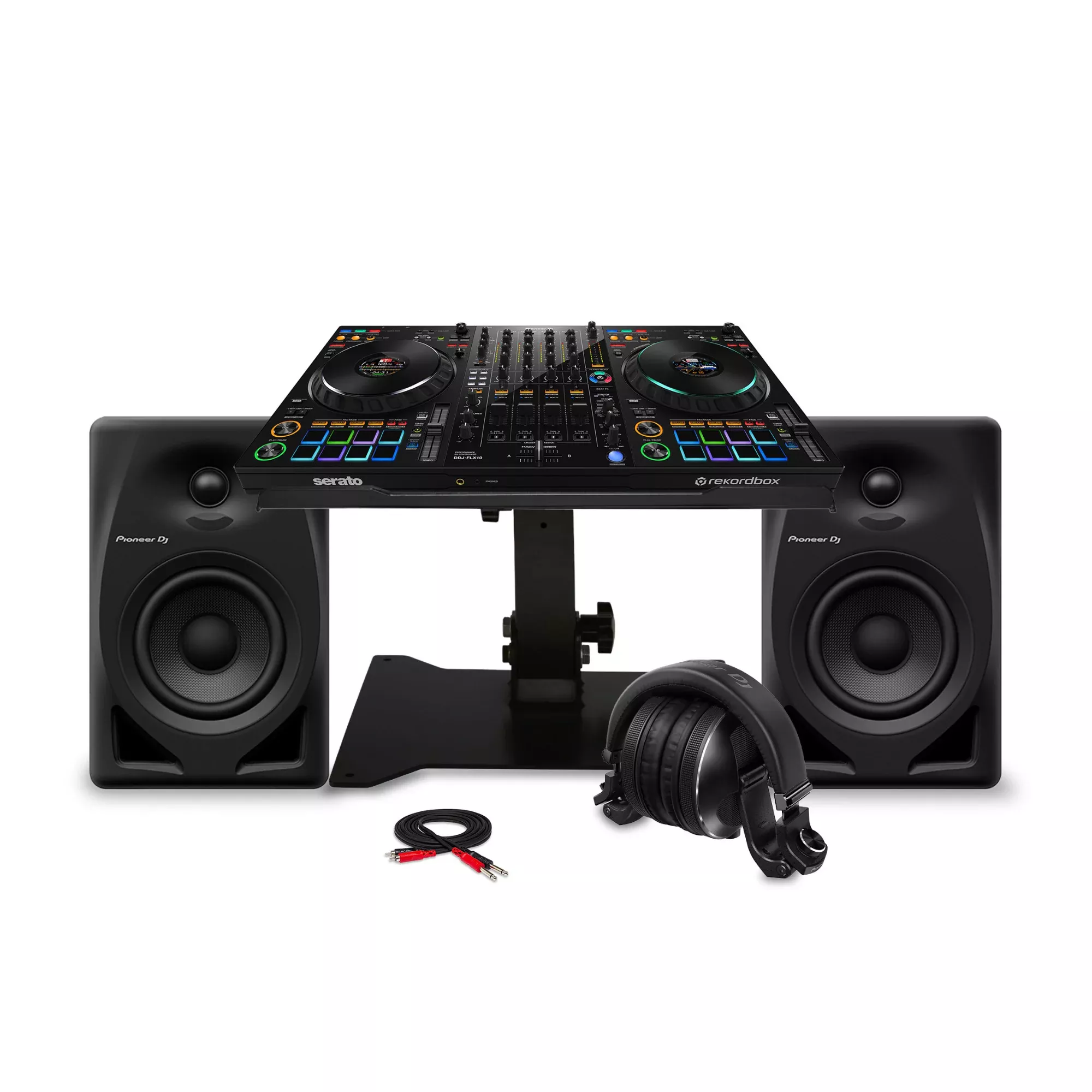 Pioneer DJ DDJ FLX10 4 Deck and 4 Channel DJ Controller with DJ Stand Bundle