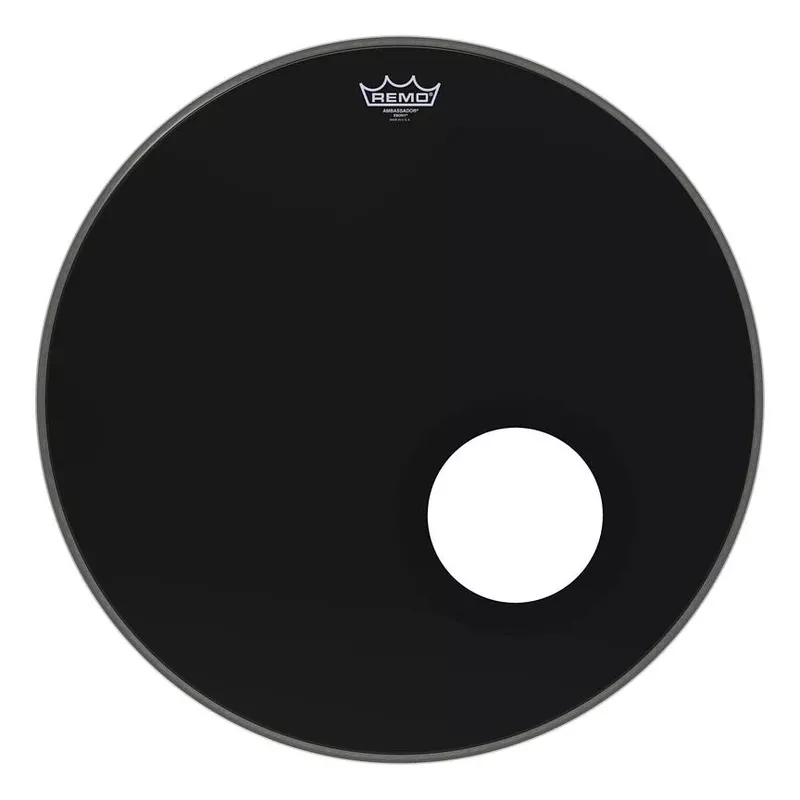 remo-ambassador-ebony-bass-drumhead-22-with-5-black-dynamo-installed Remo Ambassador Ebony Bass Drumhead 22 with 5 Black DynamO Installed