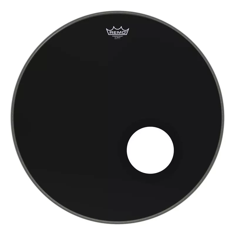 Remo P3-1024-ES-DM Powerstroke 3 Bass Drumhead, Ebony, 24 with 5 Black DynamO