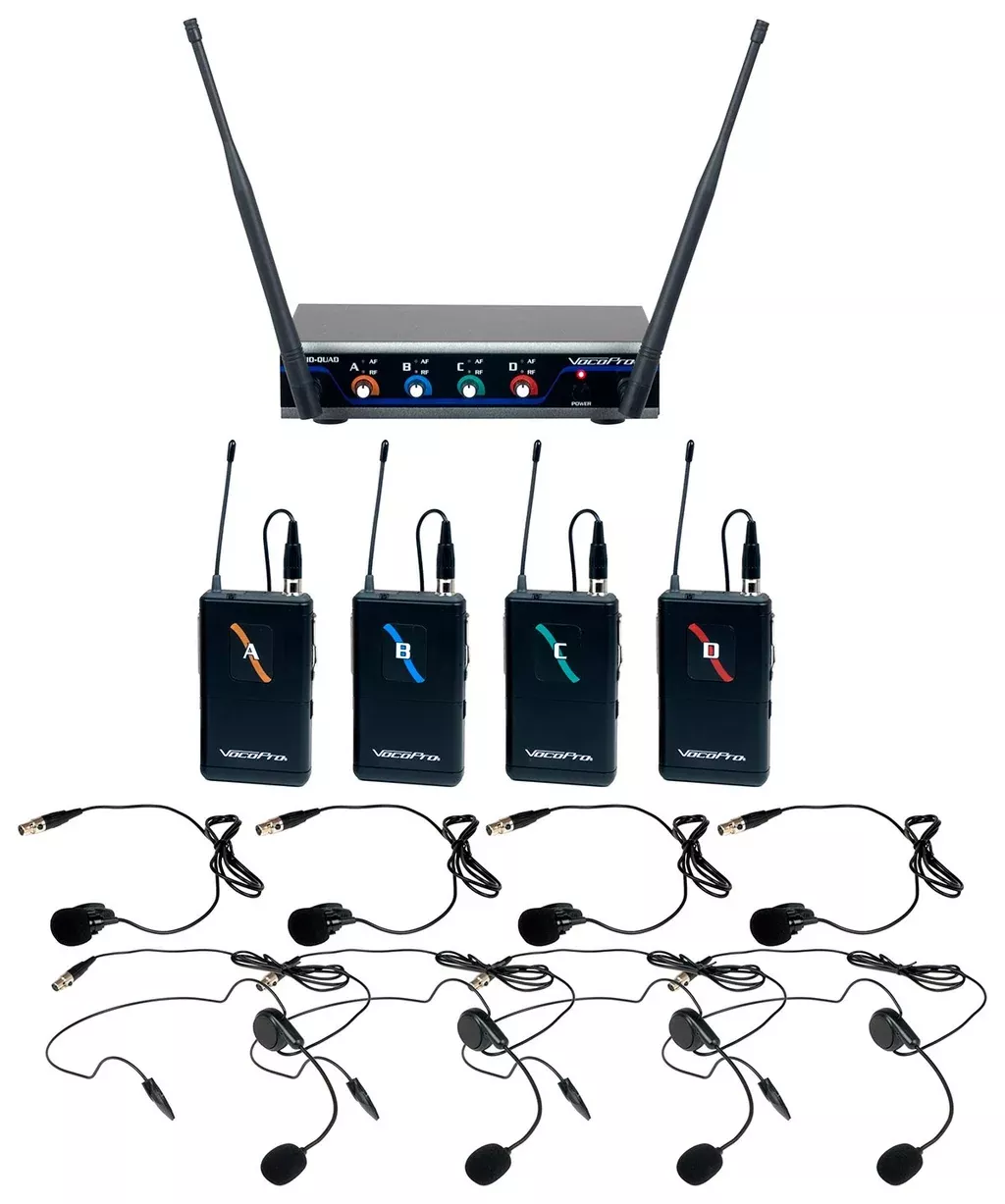 VocoPro 4 CH UHF Digital Wireless Headset & Lapel Microphone – Digital-Quad-B2
