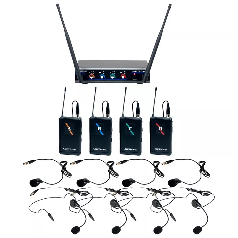 VocoPro 4 CH UHF Digital Wireless Headset & Lapel Microphone - Digital-Quad-B4