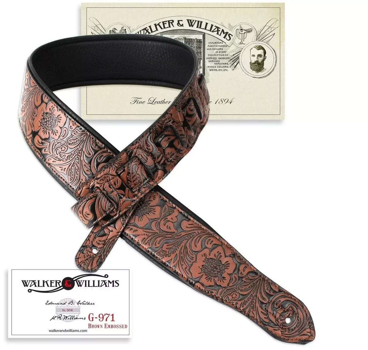 walker-williams-chestnut-brown-western-embossed-strap-with-soft-padded-back Walker & Williams Chestnut Brown Western Embossed Strap with Soft Padded Back